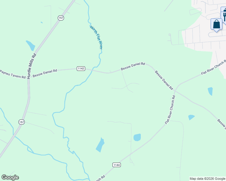 map of restaurants, bars, coffee shops, grocery stores, and more near 111 Bessie Lane in Roxboro