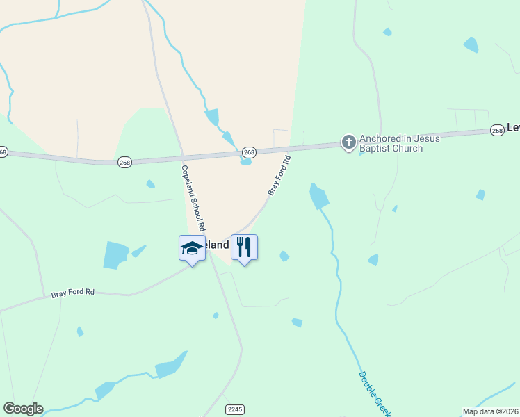 map of restaurants, bars, coffee shops, grocery stores, and more near 219 Bray Ford Road in Dobson