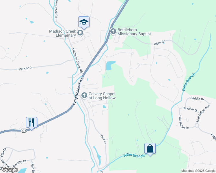 map of restaurants, bars, coffee shops, grocery stores, and more near 771 Long Hollow Pike in Goodlettsville