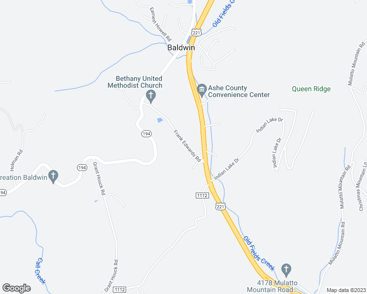 map of restaurants, bars, coffee shops, grocery stores, and more near Frank Edwards Road in Ashe County