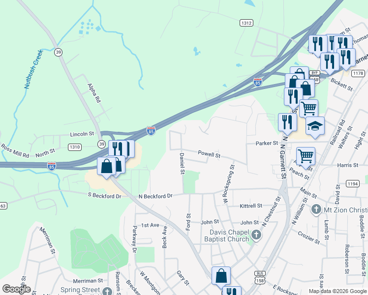 map of restaurants, bars, coffee shops, grocery stores, and more near 702 Daniel Street in Henderson