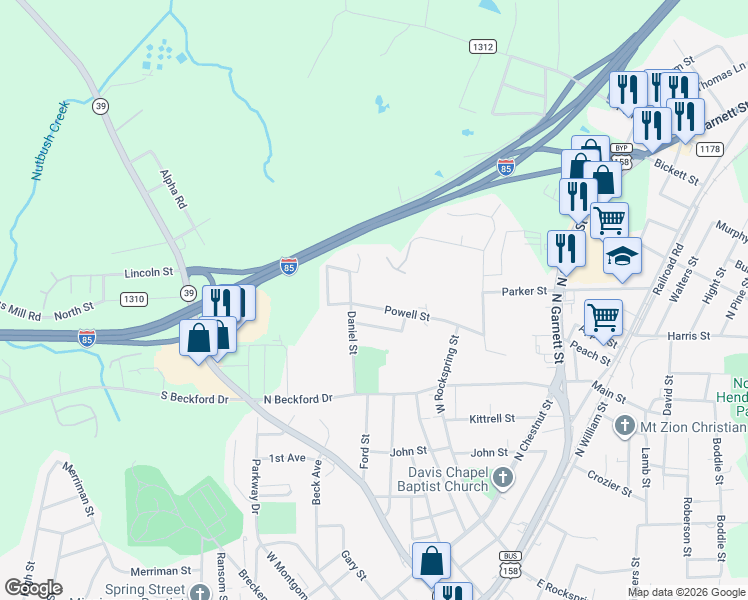 map of restaurants, bars, coffee shops, grocery stores, and more near 702 Daniel Street in Henderson