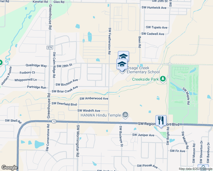 map of restaurants, bars, coffee shops, grocery stores, and more near 3112 Featherston Road in Bentonville