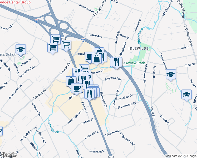 map of restaurants, bars, coffee shops, grocery stores, and more near 2100-2198 Christian Lane in Johnson City