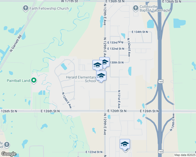 map of restaurants, bars, coffee shops, grocery stores, and more near 12818 North 129th East Avenue in Collinsville