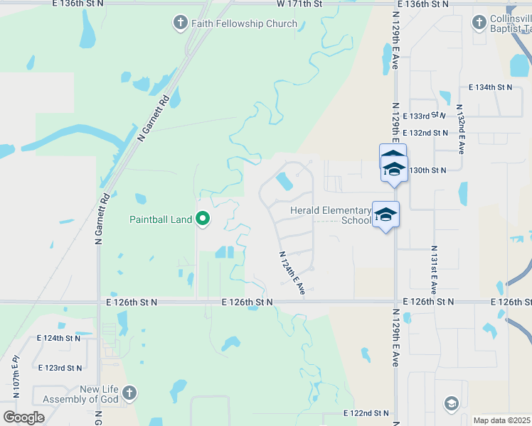 map of restaurants, bars, coffee shops, grocery stores, and more near 12916 North 124th East Avenue in Collinsville