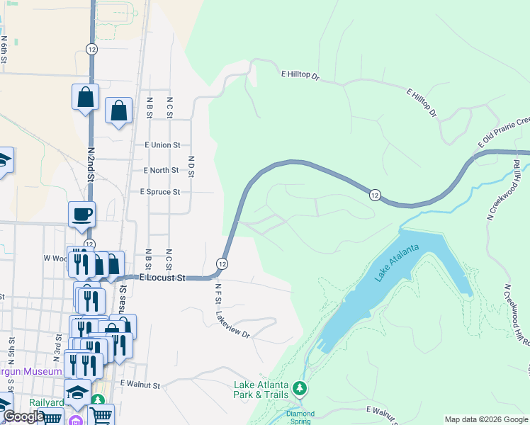 map of restaurants, bars, coffee shops, grocery stores, and more near 803 East Melrose Drive in Rogers