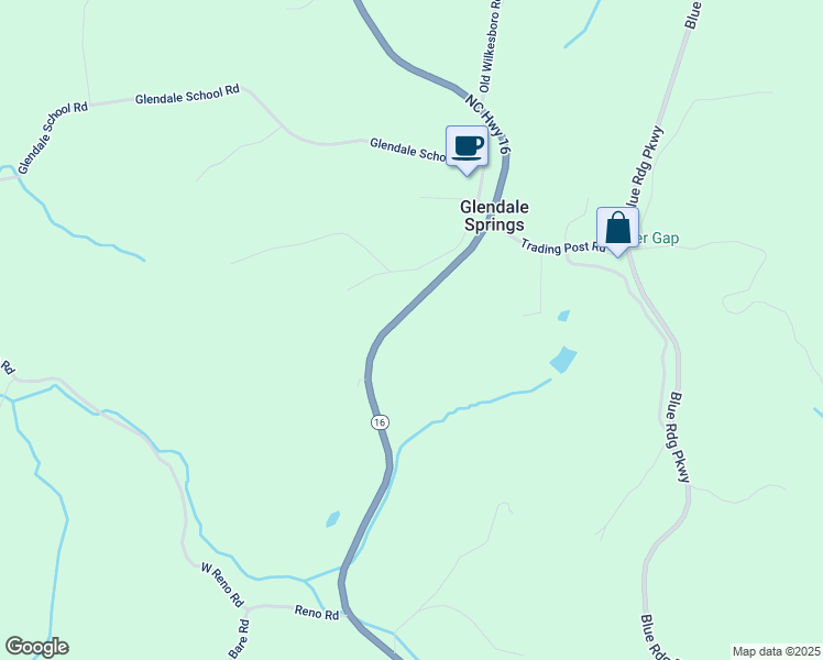 map of restaurants, bars, coffee shops, grocery stores, and more near 7657 North Carolina 16 in West Jefferson