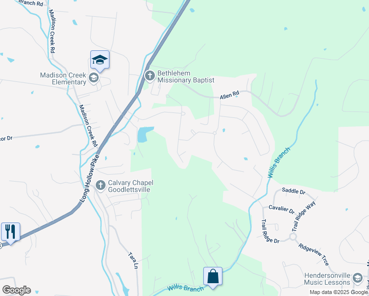 map of restaurants, bars, coffee shops, grocery stores, and more near 107 Crockett Court in Goodlettsville