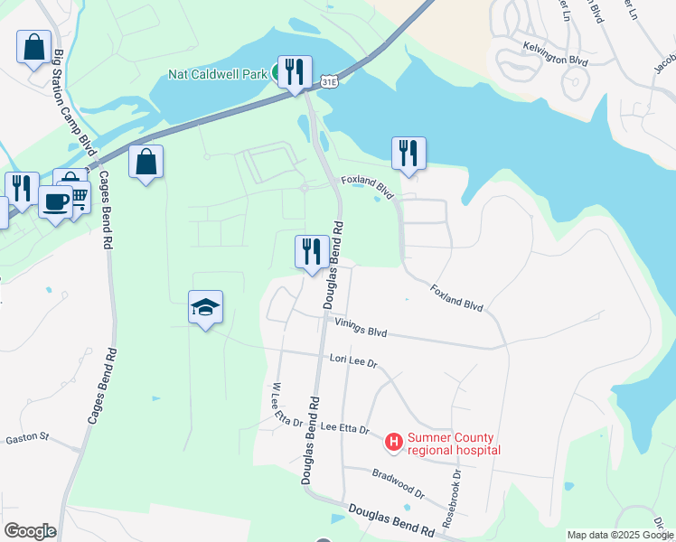 map of restaurants, bars, coffee shops, grocery stores, and more near 161 Cape Private Circle in Gallatin