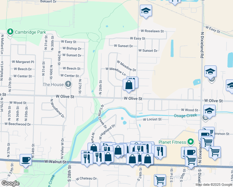 map of restaurants, bars, coffee shops, grocery stores, and more near 805 Turtle Creek Drive in Rogers