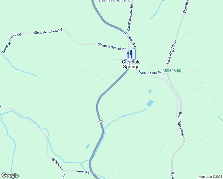map of restaurants, bars, coffee shops, grocery stores, and more near 7657 North Carolina 16 in West Jefferson