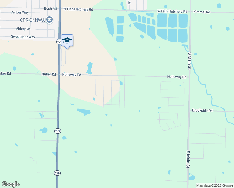 map of restaurants, bars, coffee shops, grocery stores, and more near 11897 Holloway Road in Bentonville