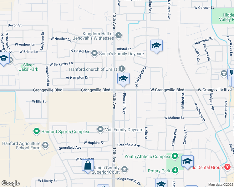 map of restaurants, bars, coffee shops, grocery stores, and more near 9028-9198 12th Ave in Hanford