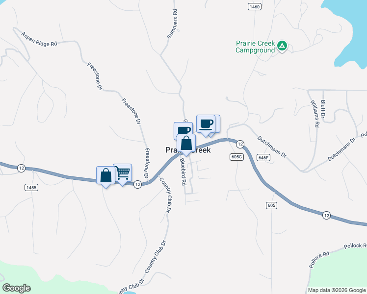 map of restaurants, bars, coffee shops, grocery stores, and more near 14438 Arkansas 12 in Springtown