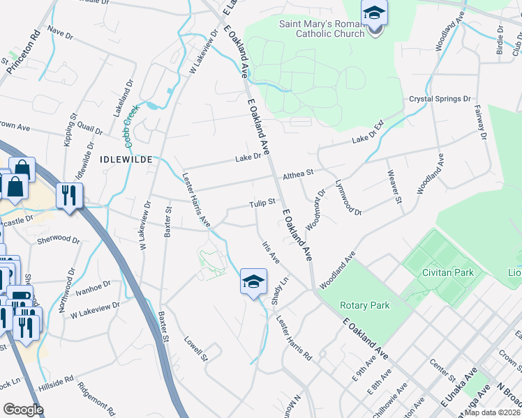 map of restaurants, bars, coffee shops, grocery stores, and more near 1320 Iris Avenue in Johnson City