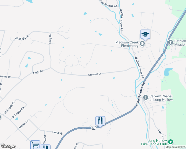 map of restaurants, bars, coffee shops, grocery stores, and more near 2021 Crencor Drive in Goodlettsville