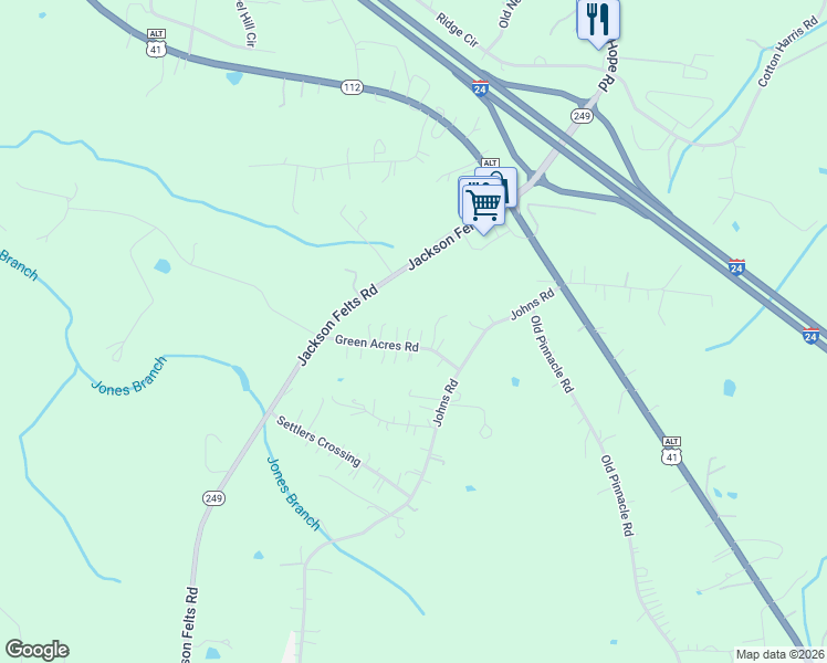 map of restaurants, bars, coffee shops, grocery stores, and more near 1026 Green Acres Road in Cheatham County