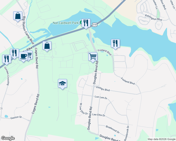 map of restaurants, bars, coffee shops, grocery stores, and more near 204 Douglas Bend Road in Gallatin
