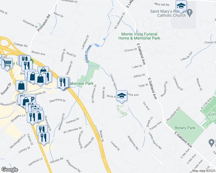 map of restaurants, bars, coffee shops, grocery stores, and more near 802 Hillmoor Drive in Johnson City