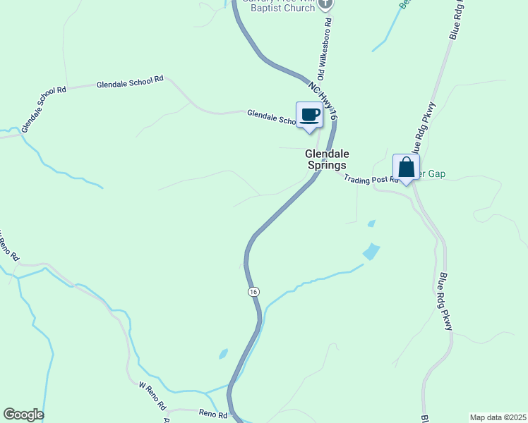 map of restaurants, bars, coffee shops, grocery stores, and more near 7656 North Carolina 16 in West Jefferson