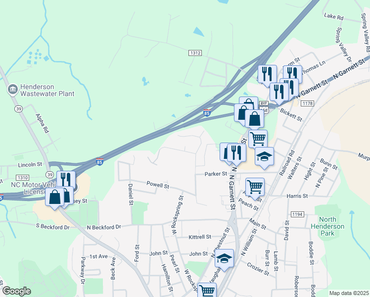 map of restaurants, bars, coffee shops, grocery stores, and more near 108 Keene Street in Henderson