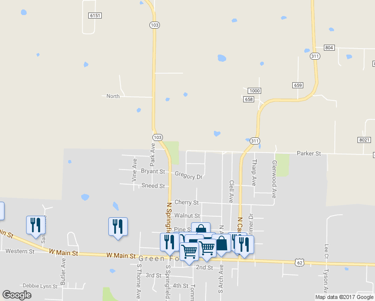 map of restaurants, bars, coffee shops, grocery stores, and more near 798 Hope Avenue in Green Forest