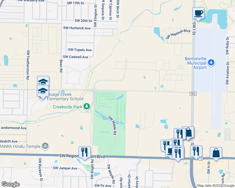 map of restaurants, bars, coffee shops, grocery stores, and more near 1901 Southwest 28th Street in Bentonville