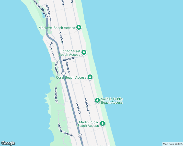map of restaurants, bars, coffee shops, grocery stores, and more near 905 Lighthouse Drive in Corolla