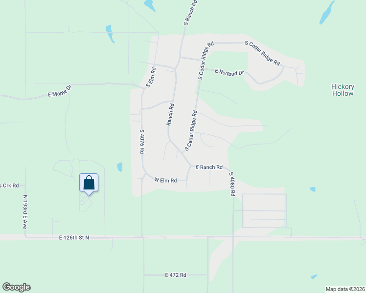 map of restaurants, bars, coffee shops, grocery stores, and more near 18317 Ranch Road in Claremore