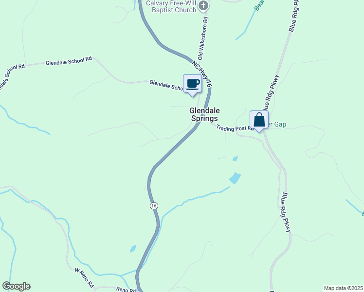 map of restaurants, bars, coffee shops, grocery stores, and more near 7605 North Carolina 16 in West Jefferson