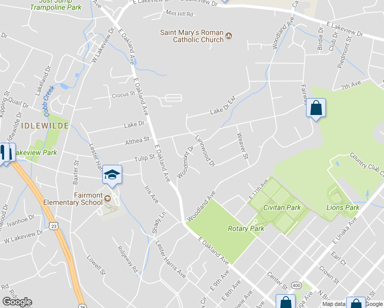 map of restaurants, bars, coffee shops, grocery stores, and more near 1702 Acorn Court in Johnson City