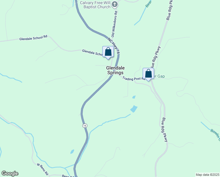map of restaurants, bars, coffee shops, grocery stores, and more near 7605 North Carolina 16 in West Jefferson