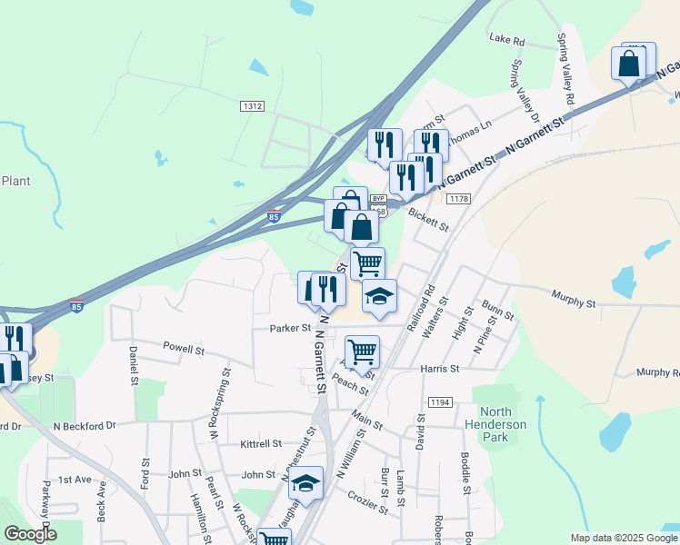 map of restaurants, bars, coffee shops, grocery stores, and more near 1650 North Garnett Street in Henderson