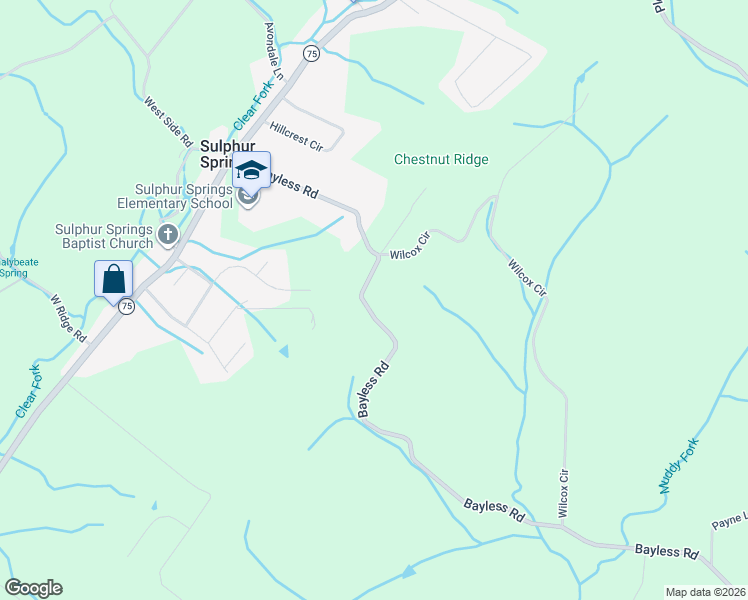 map of restaurants, bars, coffee shops, grocery stores, and more near 187 Bayless Road in Jonesborough
