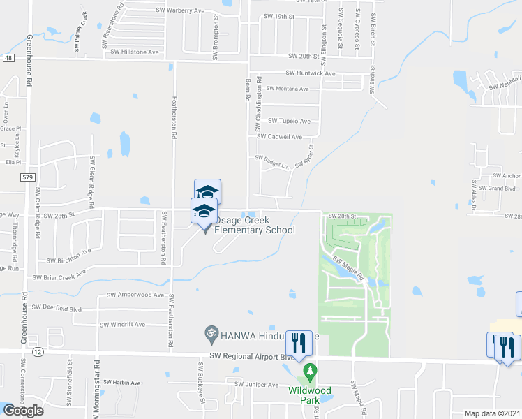 map of restaurants, bars, coffee shops, grocery stores, and more near Southwest 28th Street in Bentonville