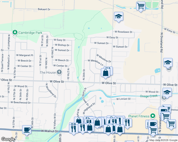 map of restaurants, bars, coffee shops, grocery stores, and more near 912 Turtle Creek Drive in Rogers