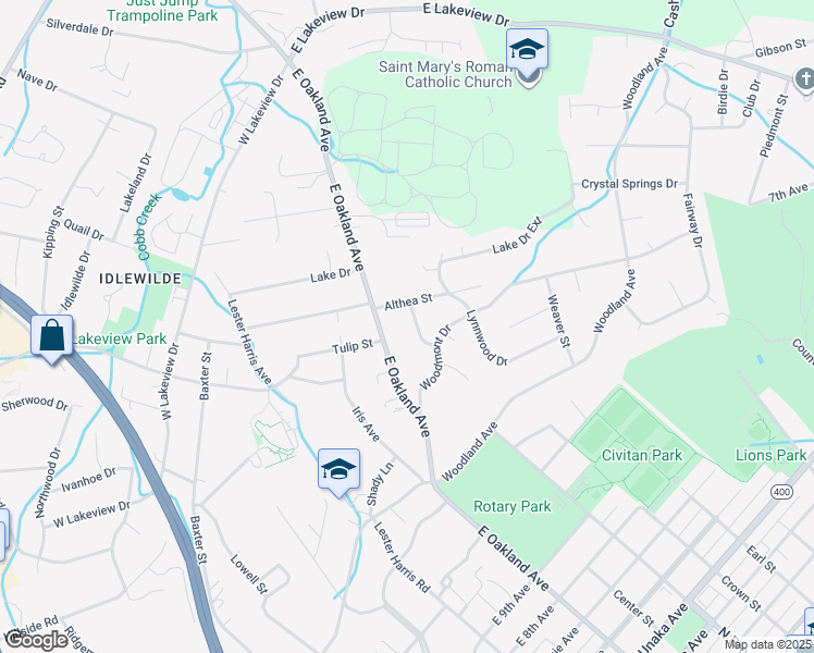 map of restaurants, bars, coffee shops, grocery stores, and more near 1105 Ronald Lane in Johnson City