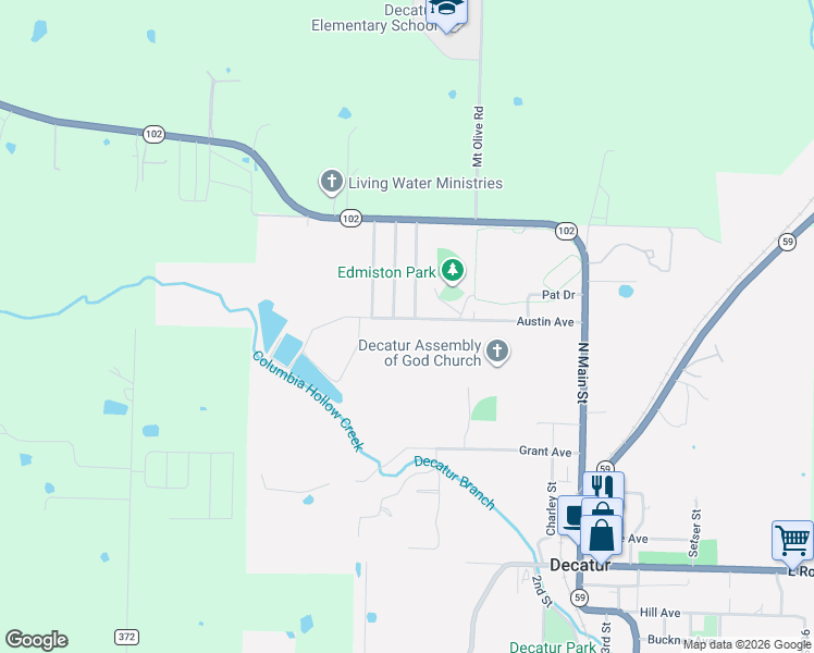 map of restaurants, bars, coffee shops, grocery stores, and more near 675 Austin Avenue in Decatur