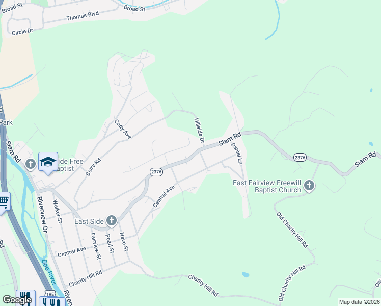 map of restaurants, bars, coffee shops, grocery stores, and more near 1722 Siam Road in Elizabethton