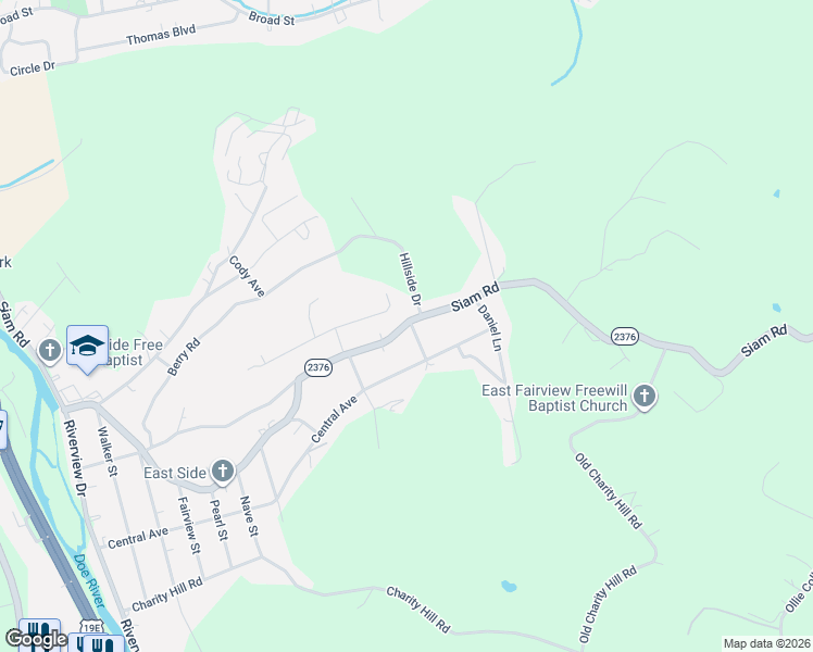 map of restaurants, bars, coffee shops, grocery stores, and more near 1722 Siam Road in Elizabethton