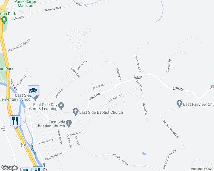 map of restaurants, bars, coffee shops, grocery stores, and more near 1710 Scenic Dr in Elizabethton