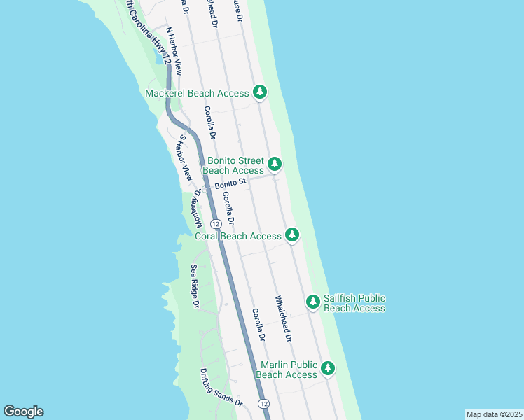 map of restaurants, bars, coffee shops, grocery stores, and more near 913 Whalehead Drive in Corolla