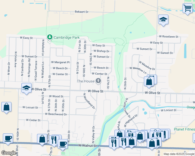 map of restaurants, bars, coffee shops, grocery stores, and more near 2808 West Center Street in Rogers
