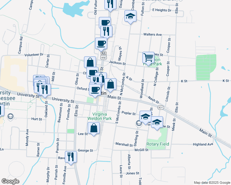 map of restaurants, bars, coffee shops, grocery stores, and more near 108 Strand St in Martin