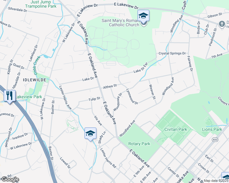 map of restaurants, bars, coffee shops, grocery stores, and more near 1105 Ronald Ln in Johnson City