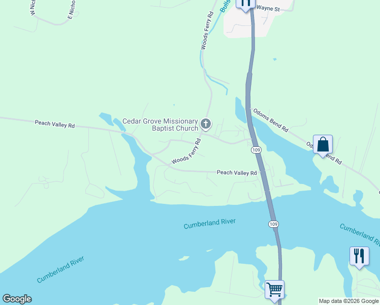map of restaurants, bars, coffee shops, grocery stores, and more near 1840 Woods Ferry Road in Gallatin