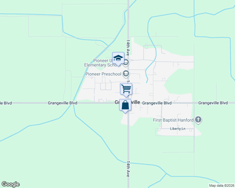 map of restaurants, bars, coffee shops, grocery stores, and more near 14073 Hackett Street in Hanford