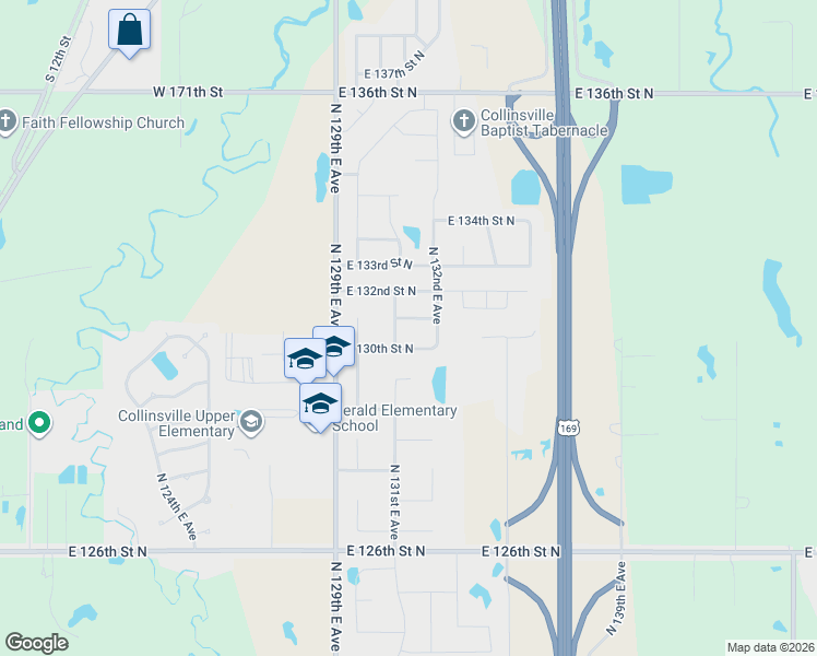 map of restaurants, bars, coffee shops, grocery stores, and more near 13122 East 131st Street North in Collinsville