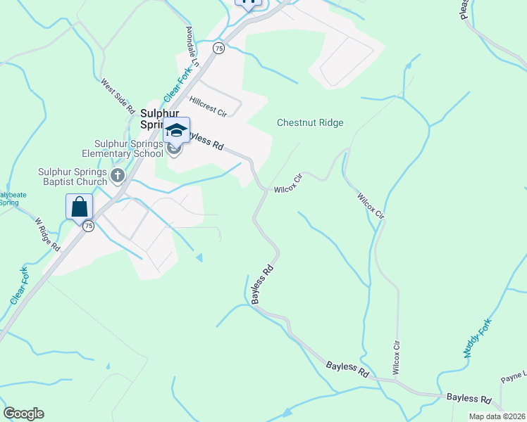 map of restaurants, bars, coffee shops, grocery stores, and more near 187 Bayless Road in Jonesborough
